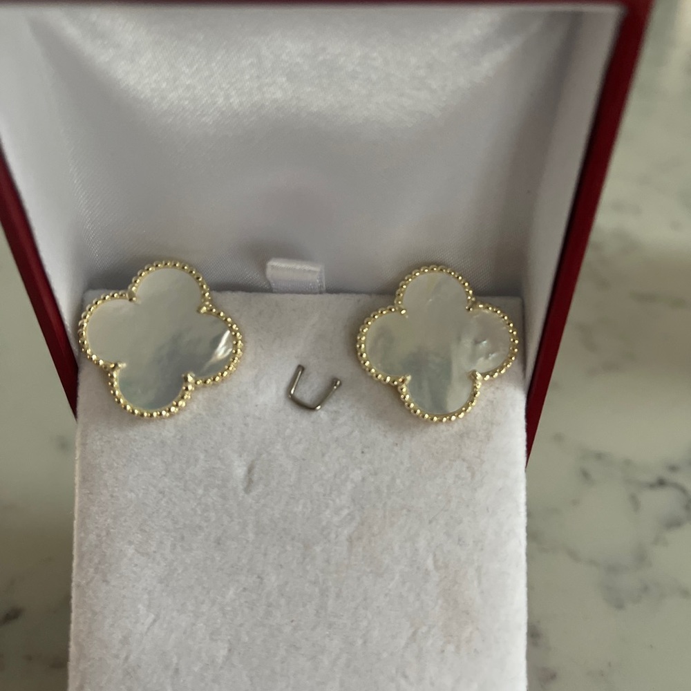 925 sterling silver van clover earrings mother of pearl in yellow gold